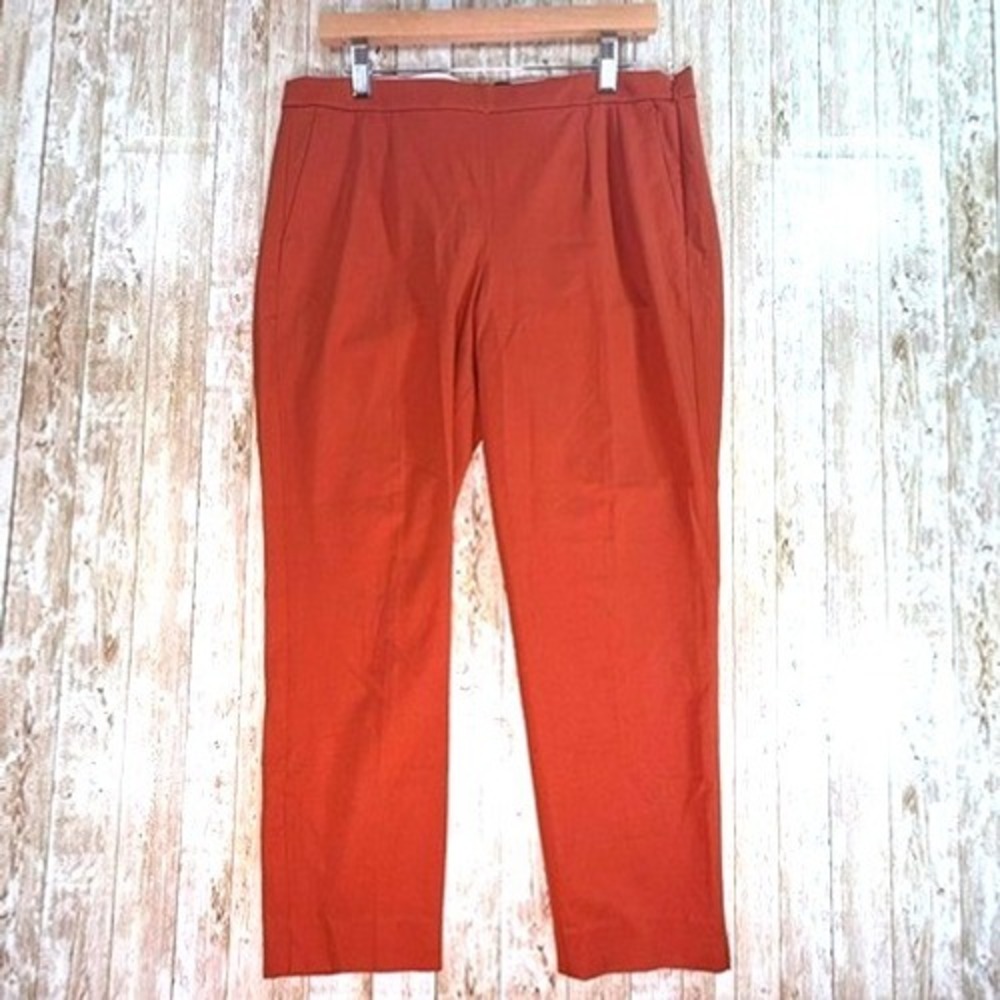 J.Crew Martie Slim Ankle Pant 12 Burnt Orange Cropped Side-Zip Tailored Trousers